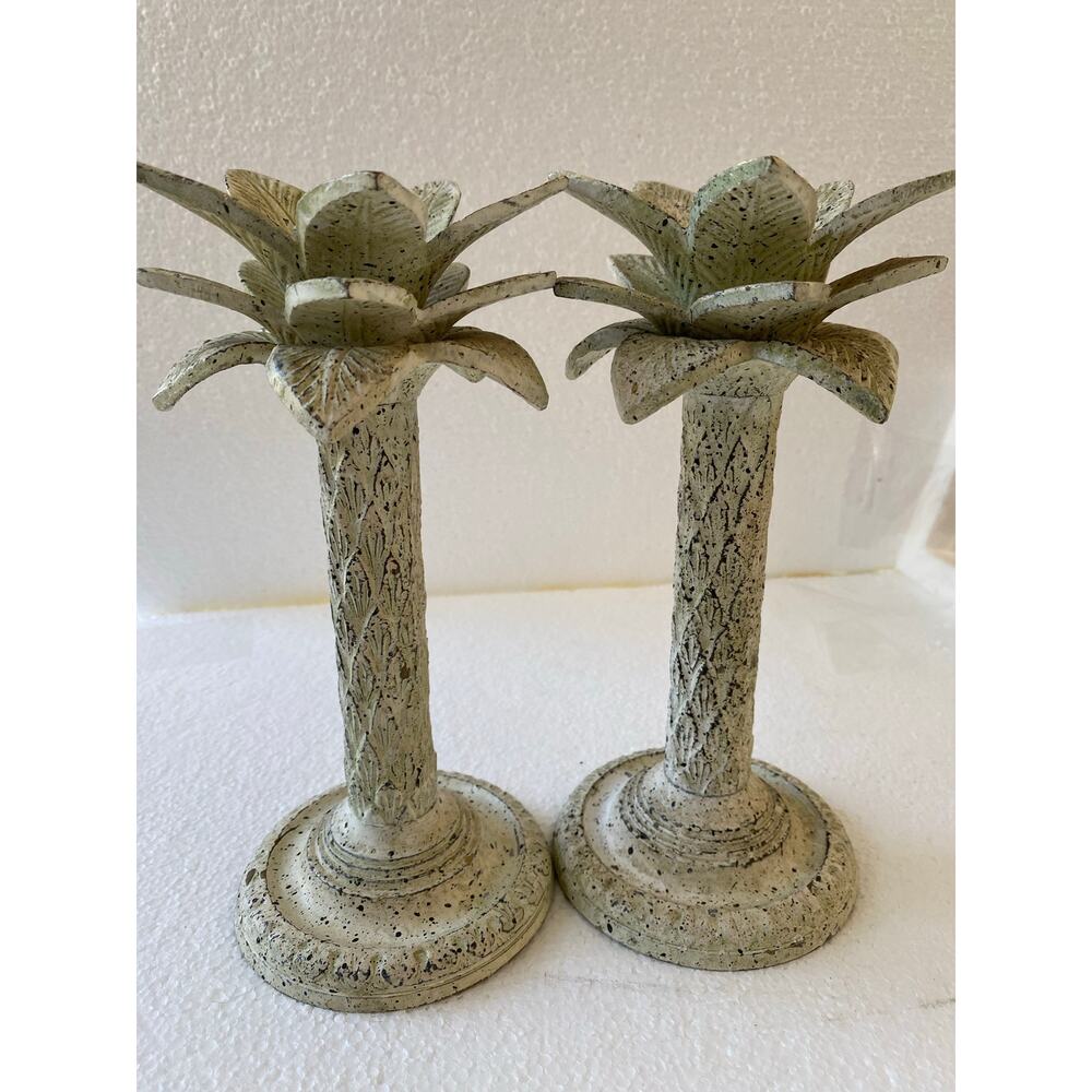 vintage palm tree candle holders are typically such as brass or cast heavy iron,